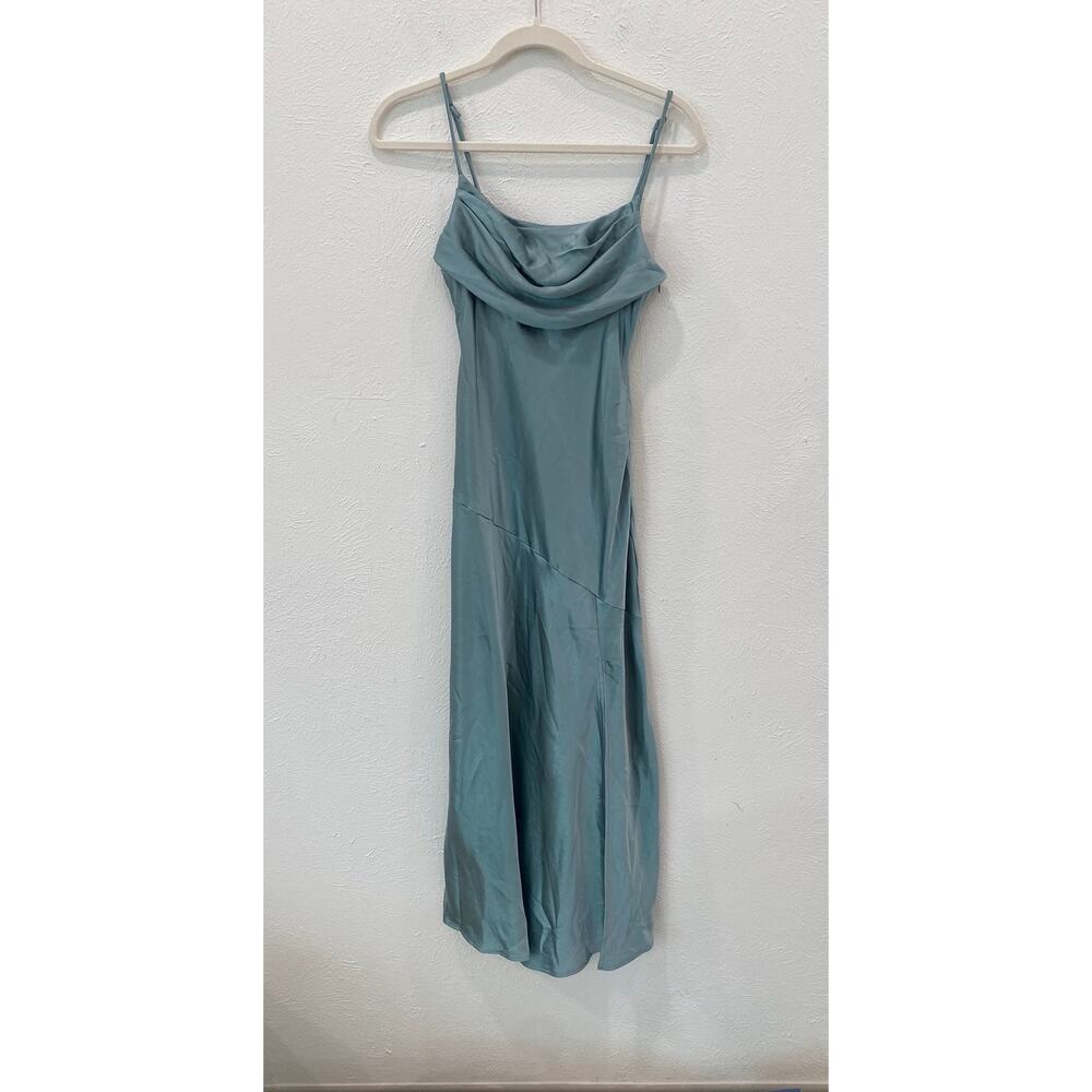 Selfie Leslie Well Versed Pleated Bust Satin Slit Midi Dress Blue XS New